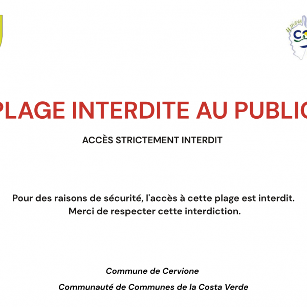 Fermeture de la plage de Paesolu et de Campoloro  à Prunete (Cervioni) - accès interdit